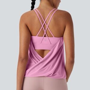 Halara Crisscross Backless Double Straps Pleated Quick Dry Yoga Cami Top